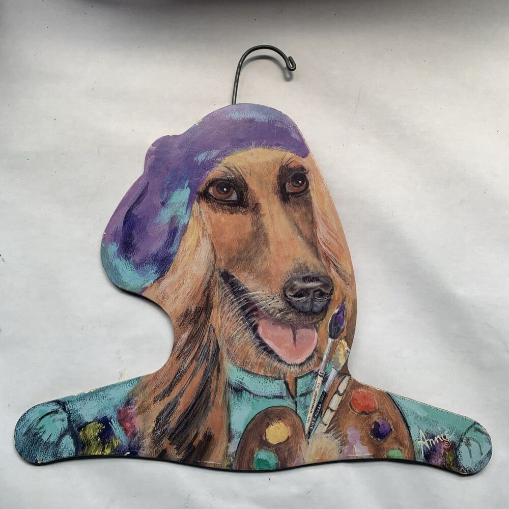 Vintage Annie Rhinehart Afghan Hound Artist wooden Dog art hanger